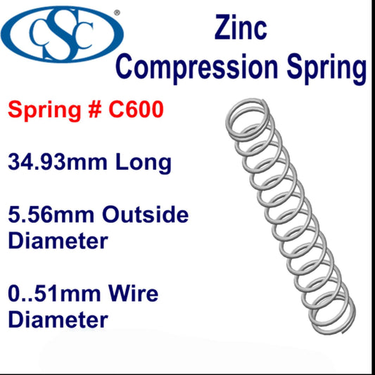 Zinc Compression Spring 34.93mm Long (5.56 OD x 0.51 WD) C600 (2 pack) from Century