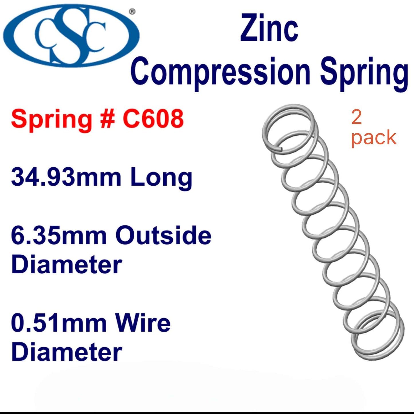 Zinc Compression Spring 34.93mm Long (6.35 OD x 0.51 WD) C608 (2 pack) from Century