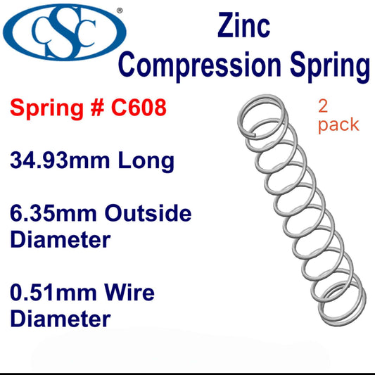 Zinc Compression Spring 34.93mm Long (6.35 OD x 0.51 WD) C608 (2 pack) from Century