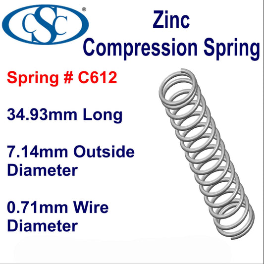 Zinc Compression Spring 34.93mm Long (7.14 OD x 0.71 WD) C612 (2 pack) from Century