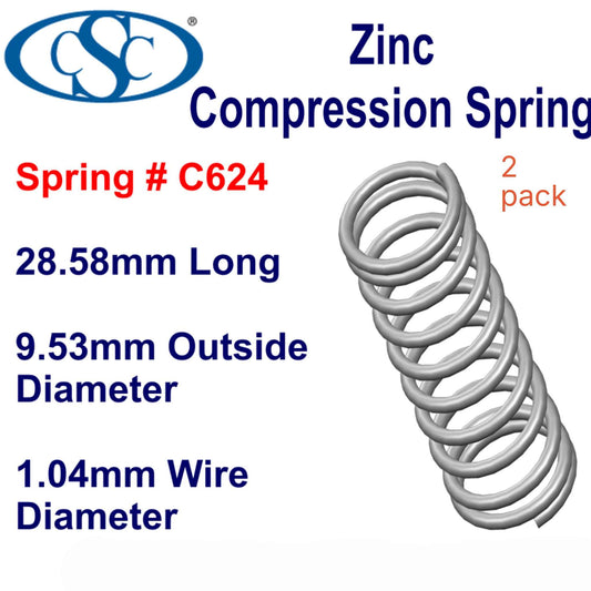 Zinc Compression Spring 28.58mm Long (9.53 OD x 1.04 WD) C624 (2 pack) from Century