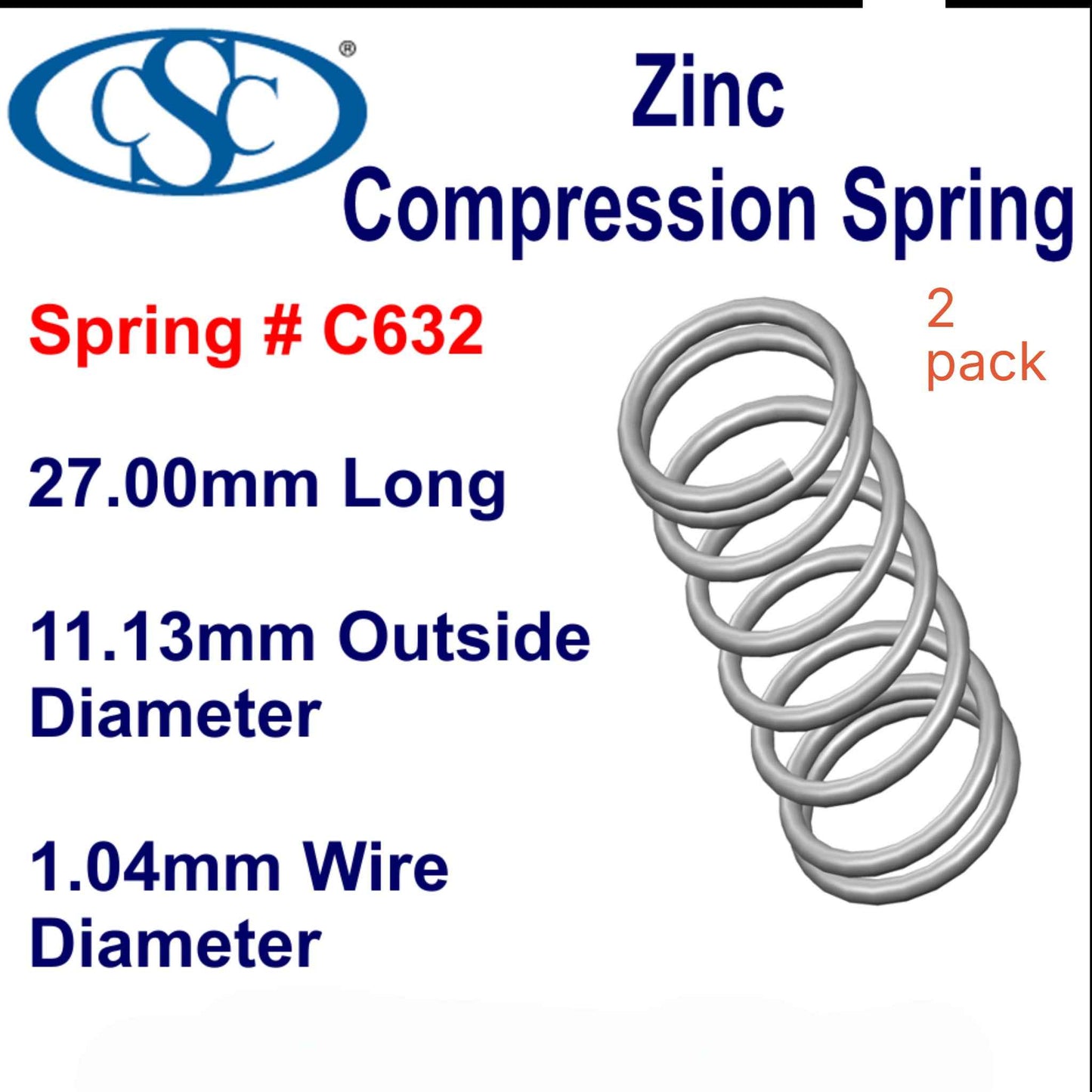 Zinc Compression Spring 27mm Long (11.13 OD x 1.04 WD) C632 (2 pack) from Century
