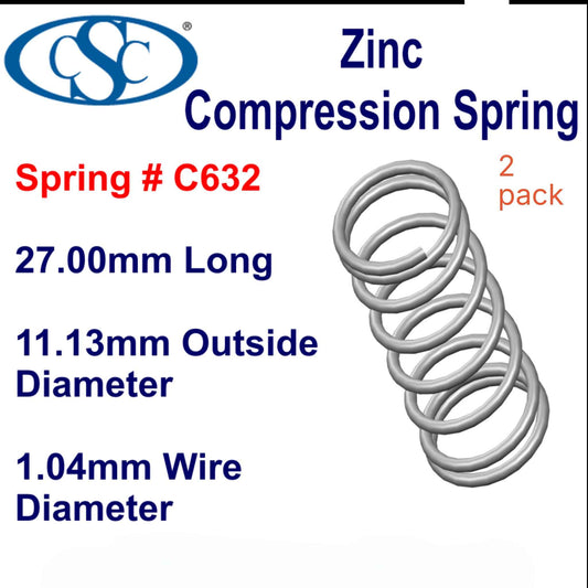 Zinc Compression Spring 27mm Long (11.13 OD x 1.04 WD) C632 (2 pack) from Century