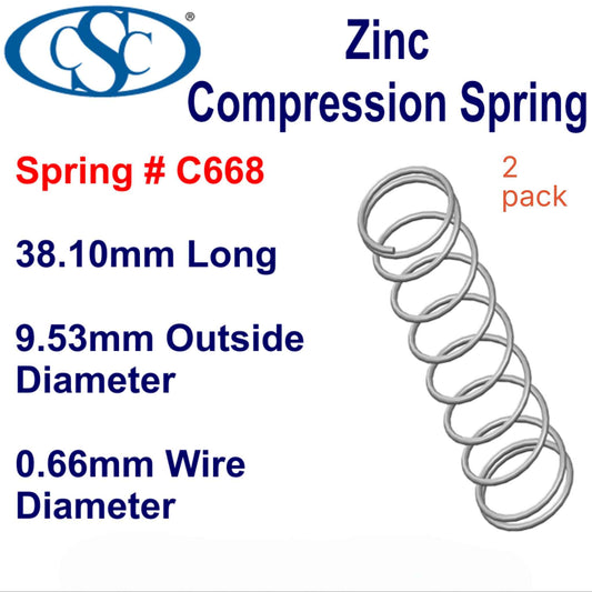 Zinc Compression Spring 38.1mm Long (9.53 OD x 0.66 WD) C668 (2 pack) from Century