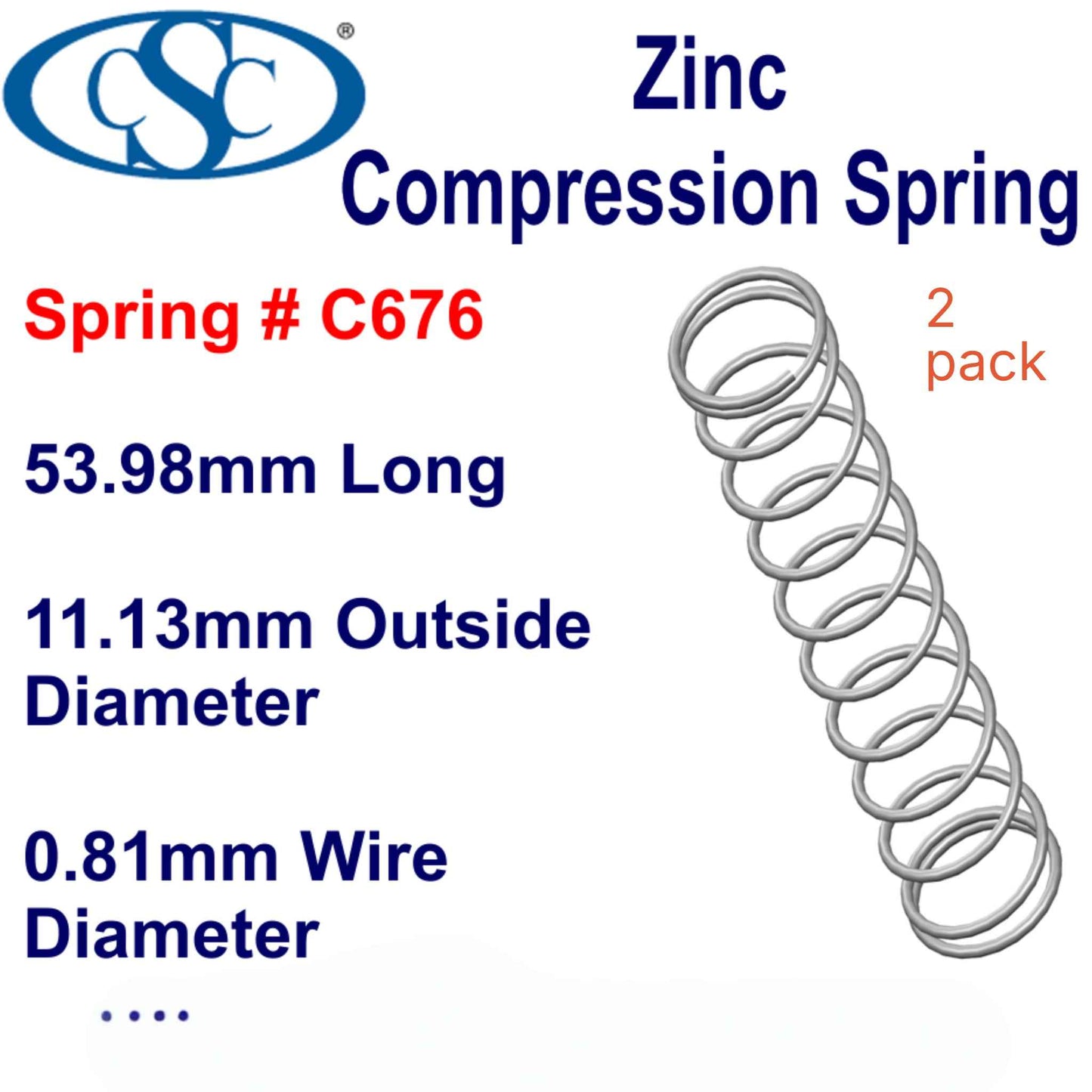 Zinc Compression Spring 53.98mm Long (11.13 OD x 0.81)  WDC676 (2 pack) from Century