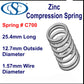 Zinc Compression Spring 25.4mm Long (14.3 OD x 1.37 WD) C702 (each) from Century