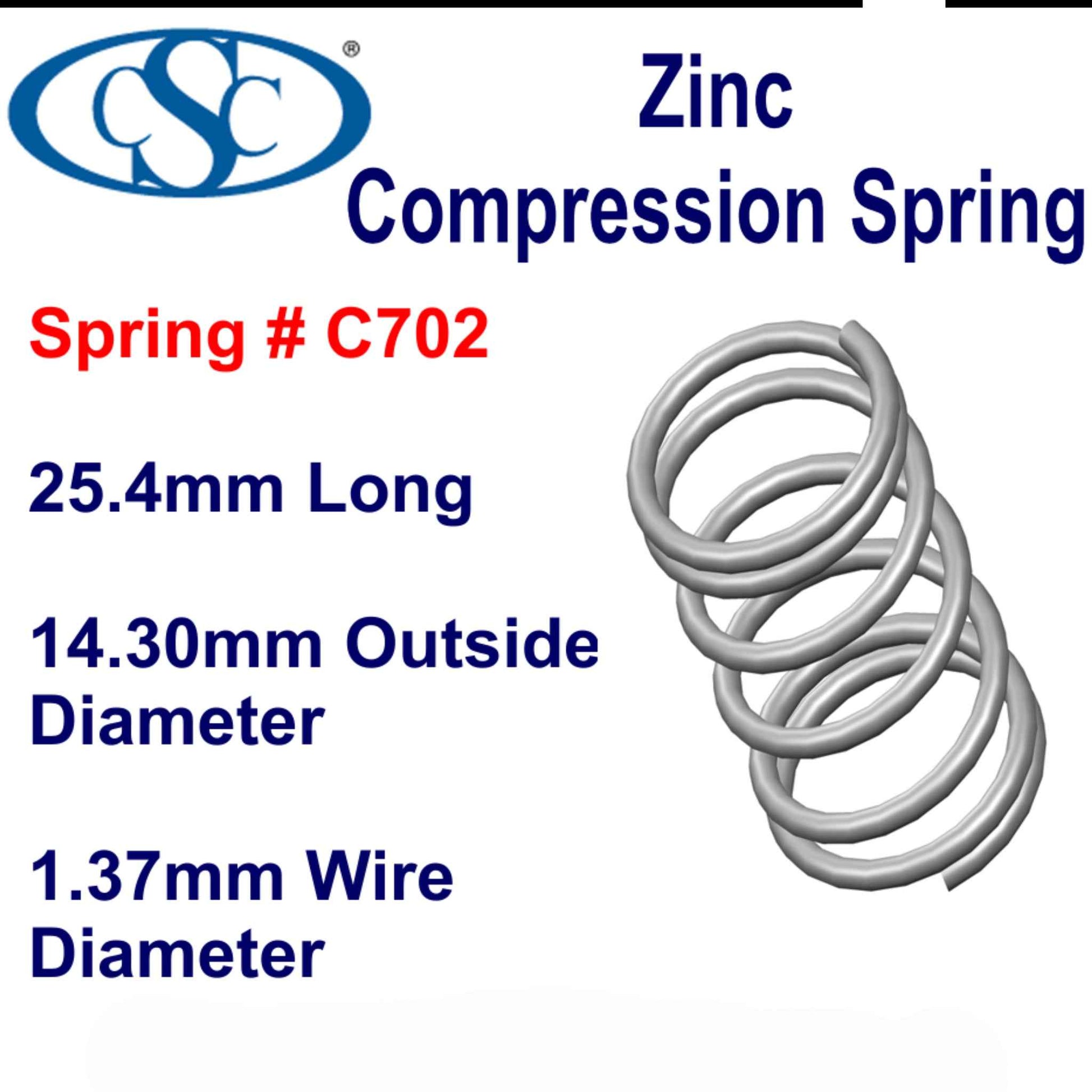 Zinc Compression Spring 38.1 mm Long (12.7 OD x 1.04 WD) C704 (each) from Century