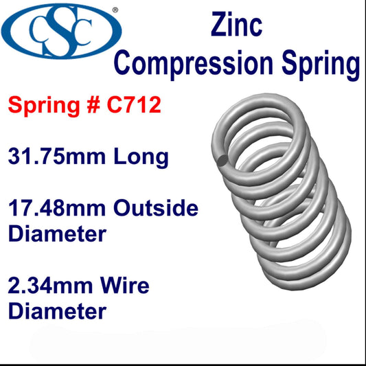 Zinc Compression Spring 57.15mm Long (9.53 OD x 1.57 WD) C714 (each) from Century