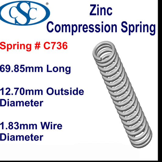 Zinc Compression Spring 63.5mm Long (15.88 OD x 2.03 WD) C740 (each) from Century