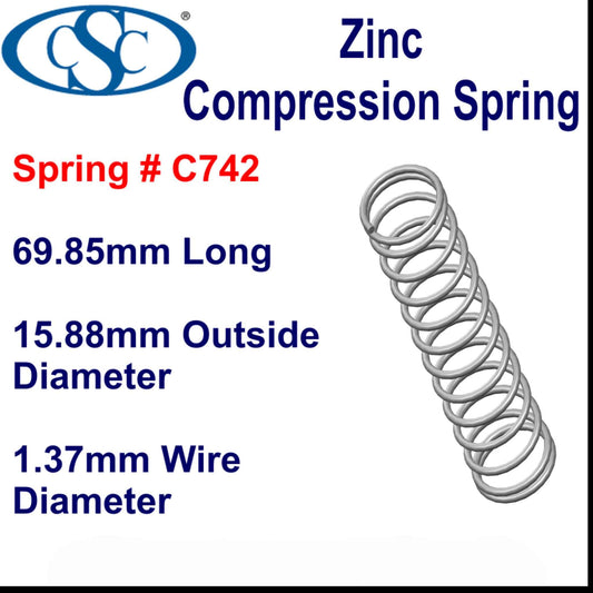 Zinc Compression Spring 50.8mm Long (19.05 OD x 2.03 WD) C750 (each) from Century