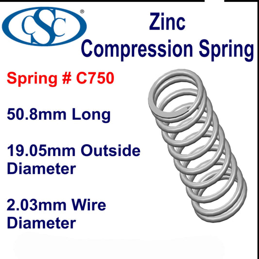 Zinc Compression Spring 88.9mm long (18.26 OD x 1.04 WD) C756 (each) from Century