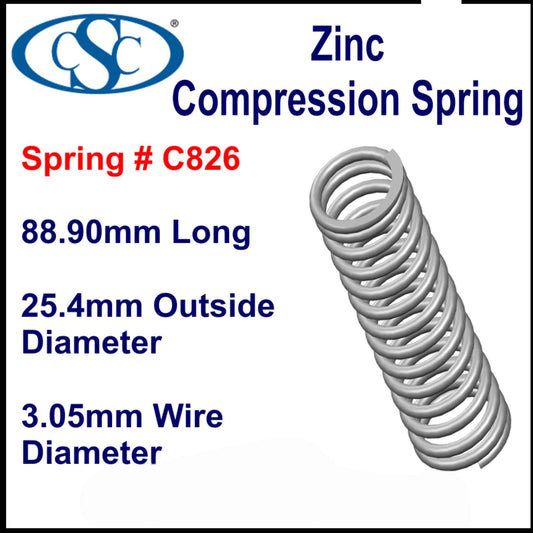 Zinc Compression Spring  88.9mm Long(19.05 OD x 2.03 WD) C838 (each) from Century