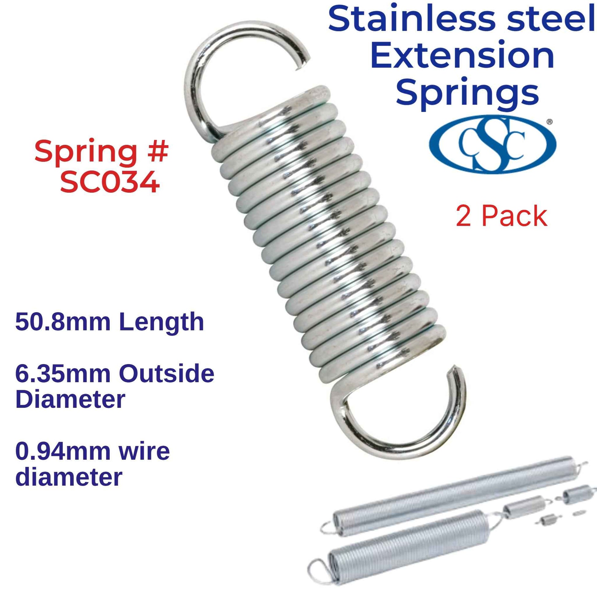 Stainless Steel Extension Spring 57.15mm Long (6.35 OD x 0.56 WD) SC036 (2 Pack) from Century
