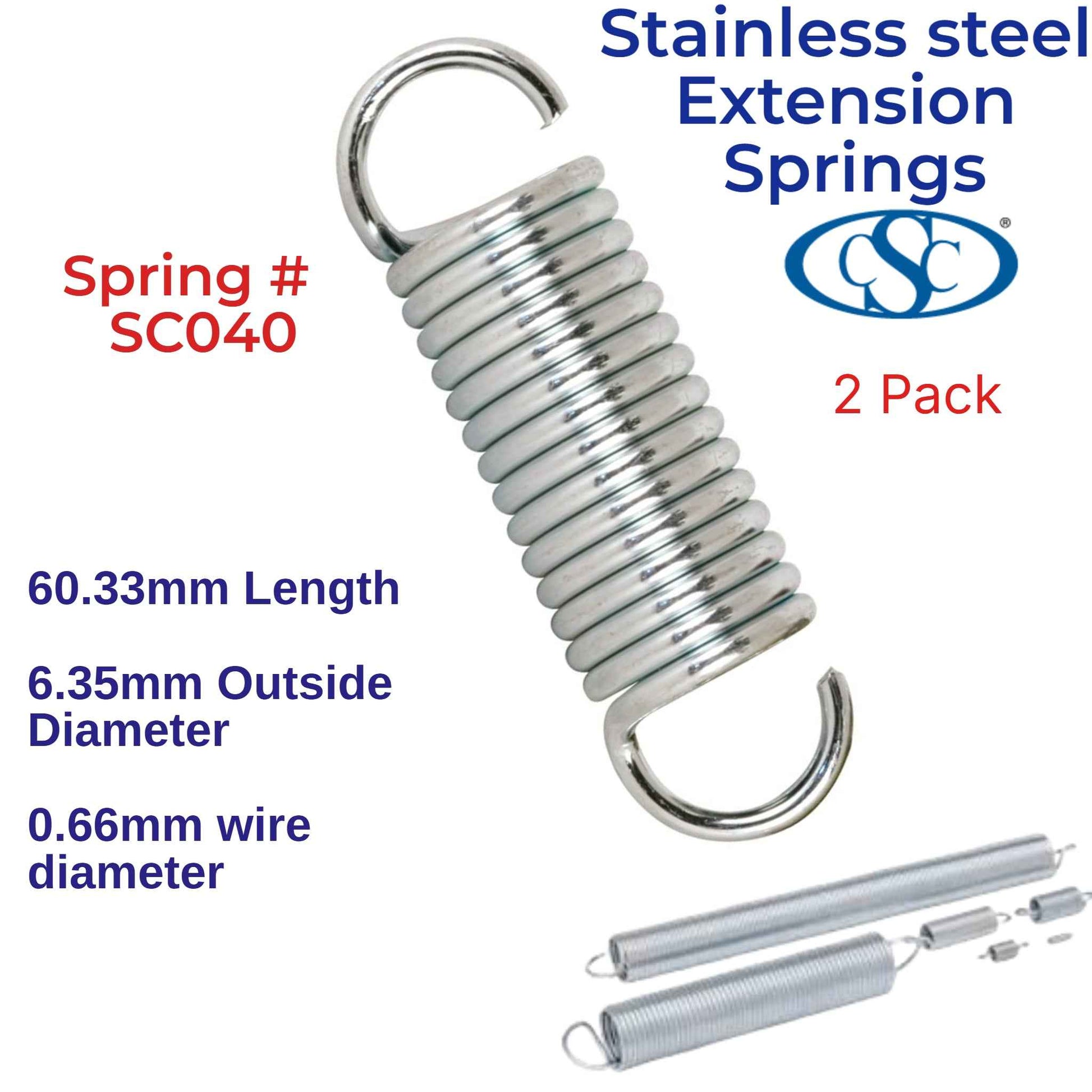 Stainless Steel Extension Spring 63.5mm Long (6.35 OD x 0.81 WD) SC040 (2 Pack) from Century