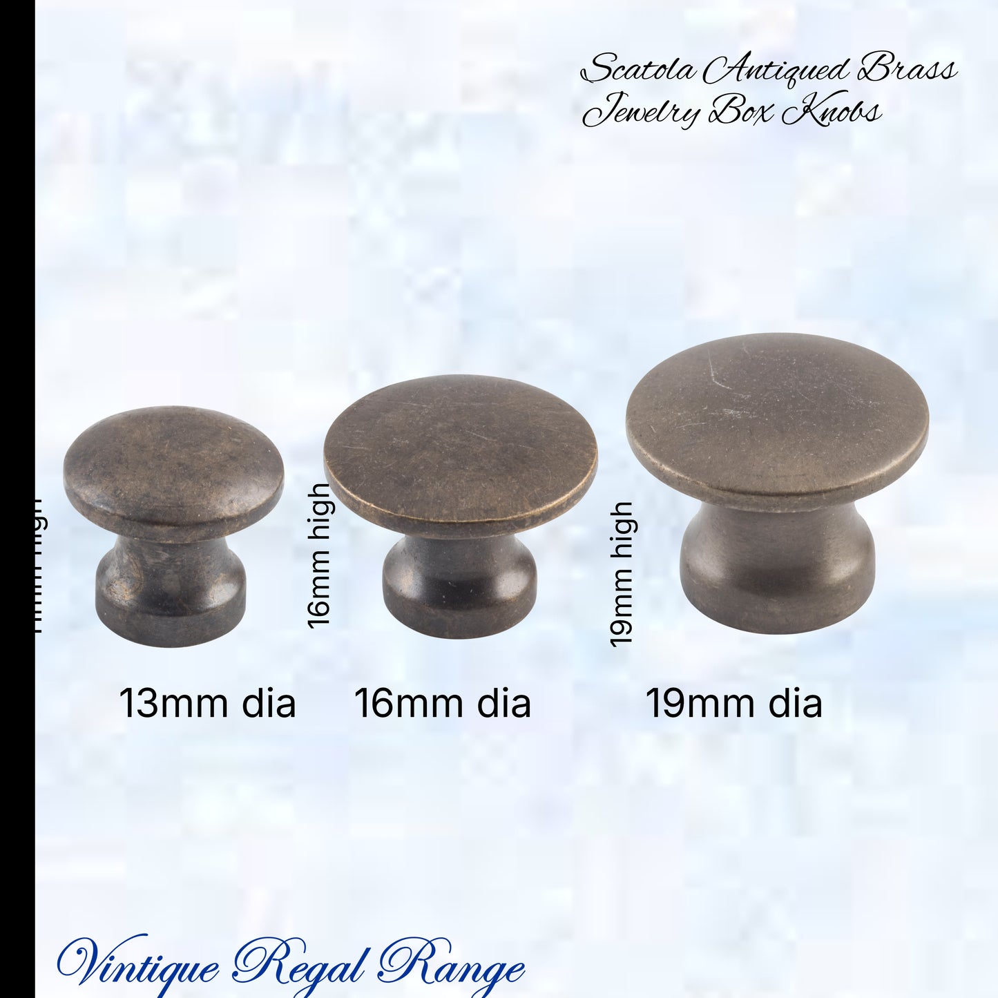 "Scatola" jewelery box premium Antiqued brass Knobs (3 sizes)