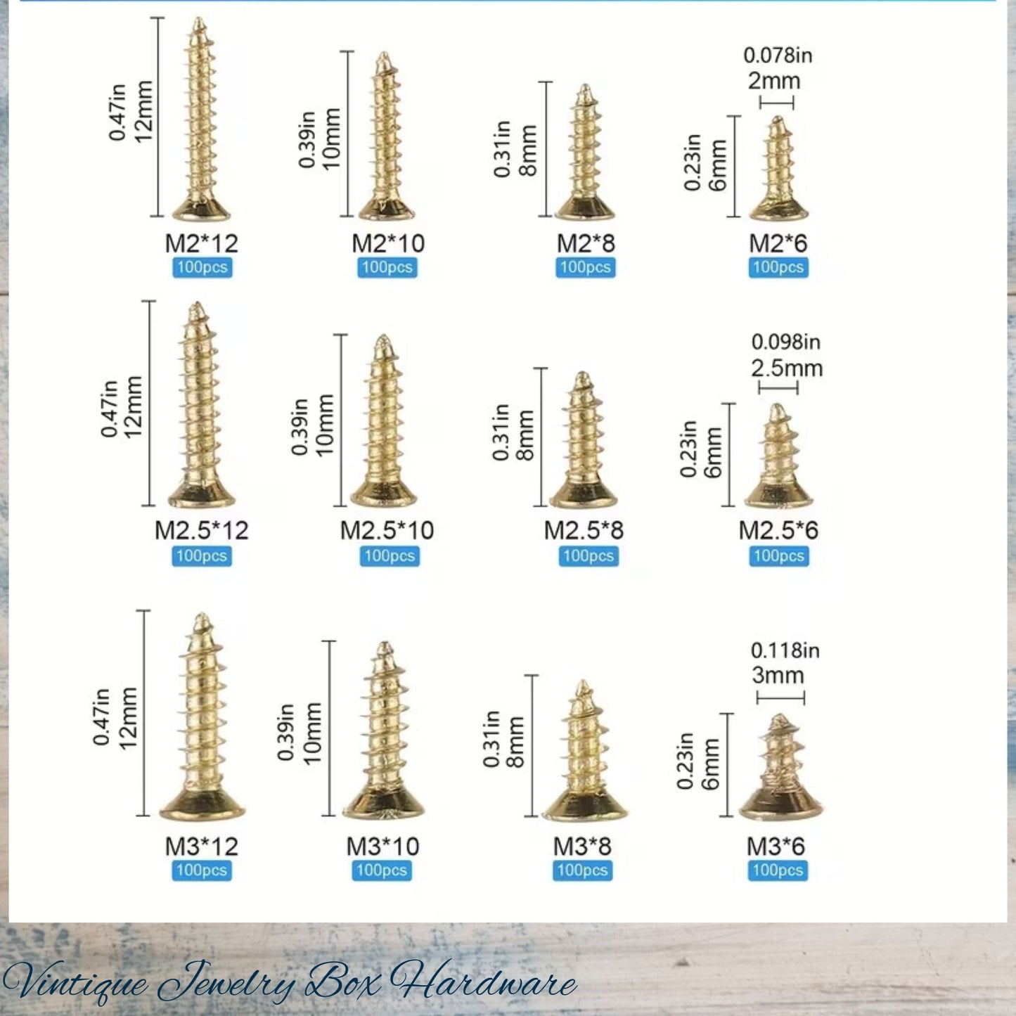 Solid Brass Wood Screws 6mm - M2 (Packet of 10)