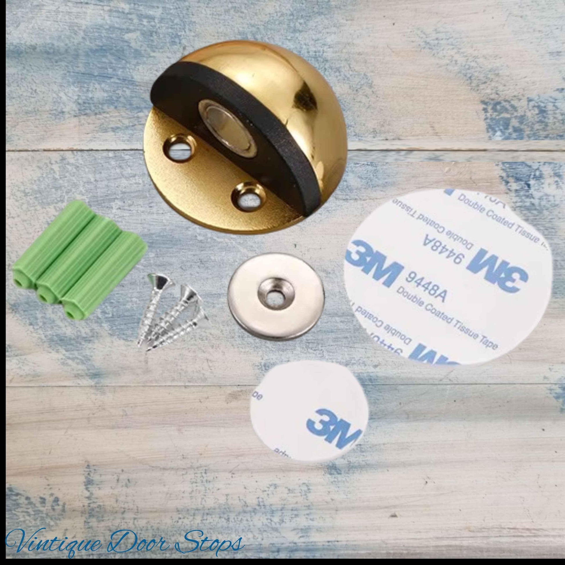 Bright Gold Stainless Steel Oval Floor Magnetic Rubber Door Stop-NEW - Vintique Concepts