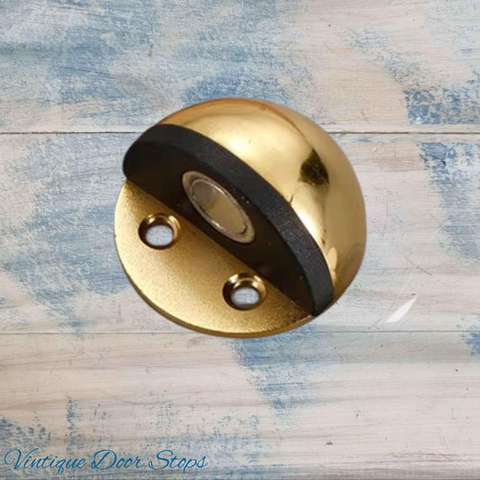 Bright Gold Stainless Steel Oval Floor Magnetic Rubber Door Stop-NEW - Vintique Concepts