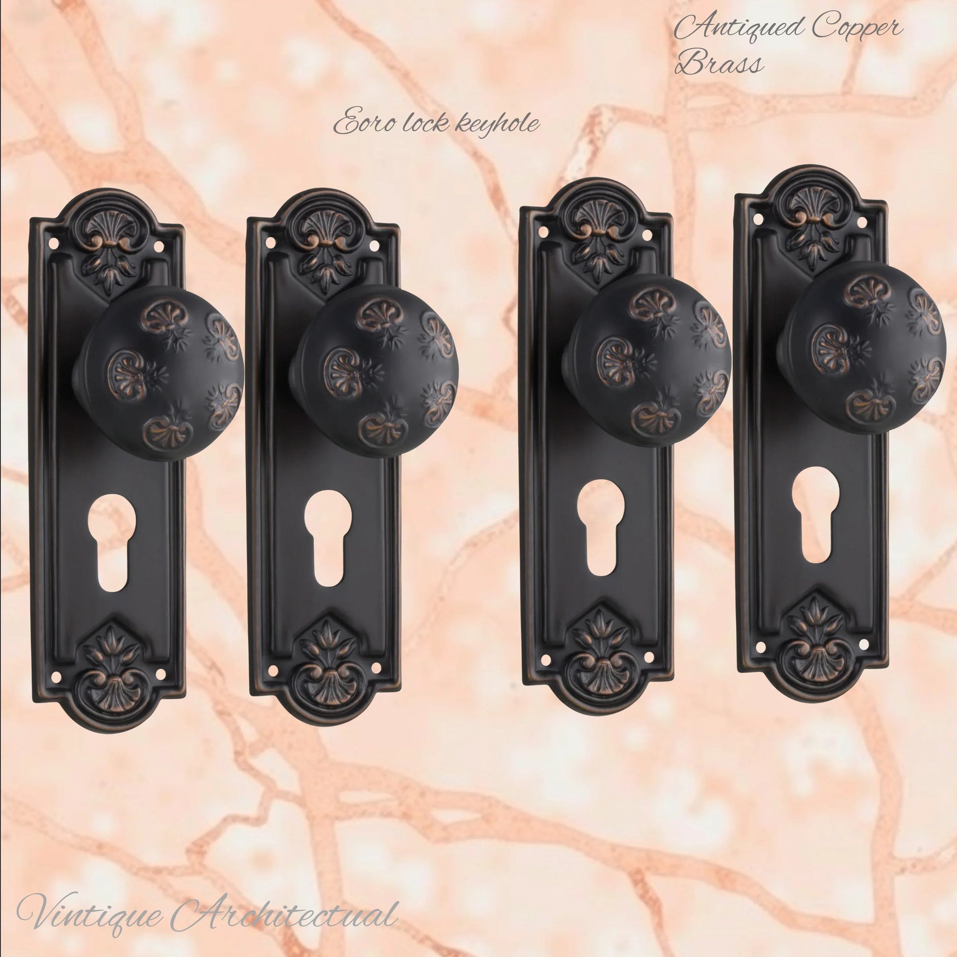 Antique Copper Francis Door knob W/backplate 188mmx58mm - Vintique Concepts