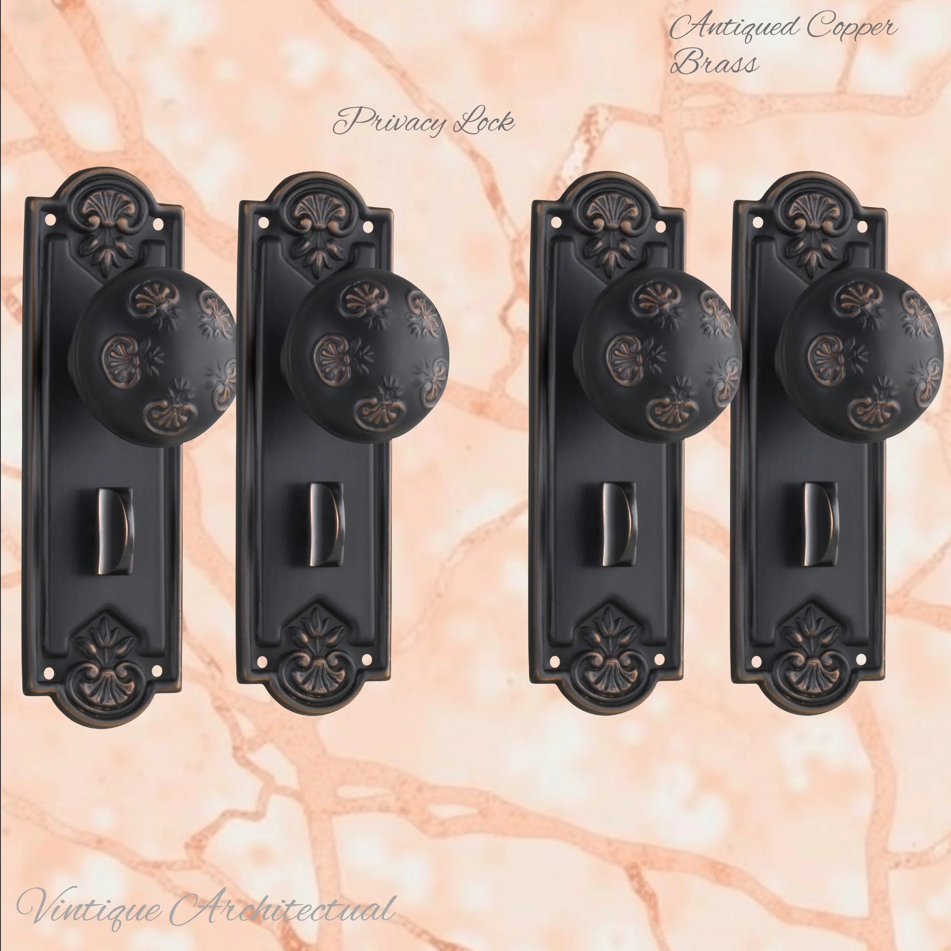 Antique Copper Francis Door knob W/backplate 188mmx58mm - Vintique Concepts