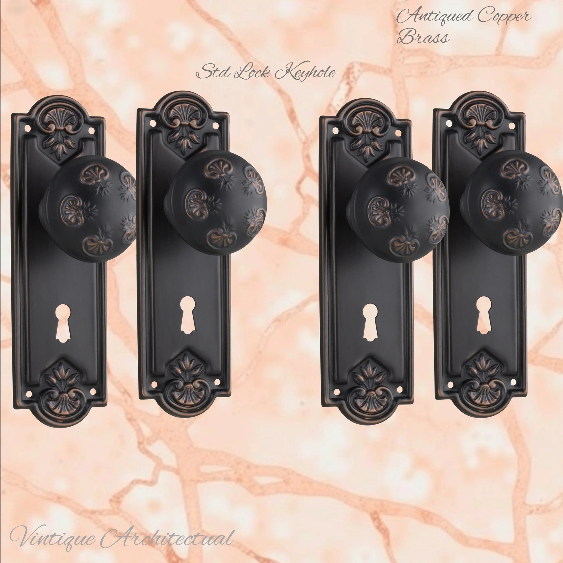 Antique Copper Francis Door knob W/backplate 188mmx58mm - Vintique Concepts