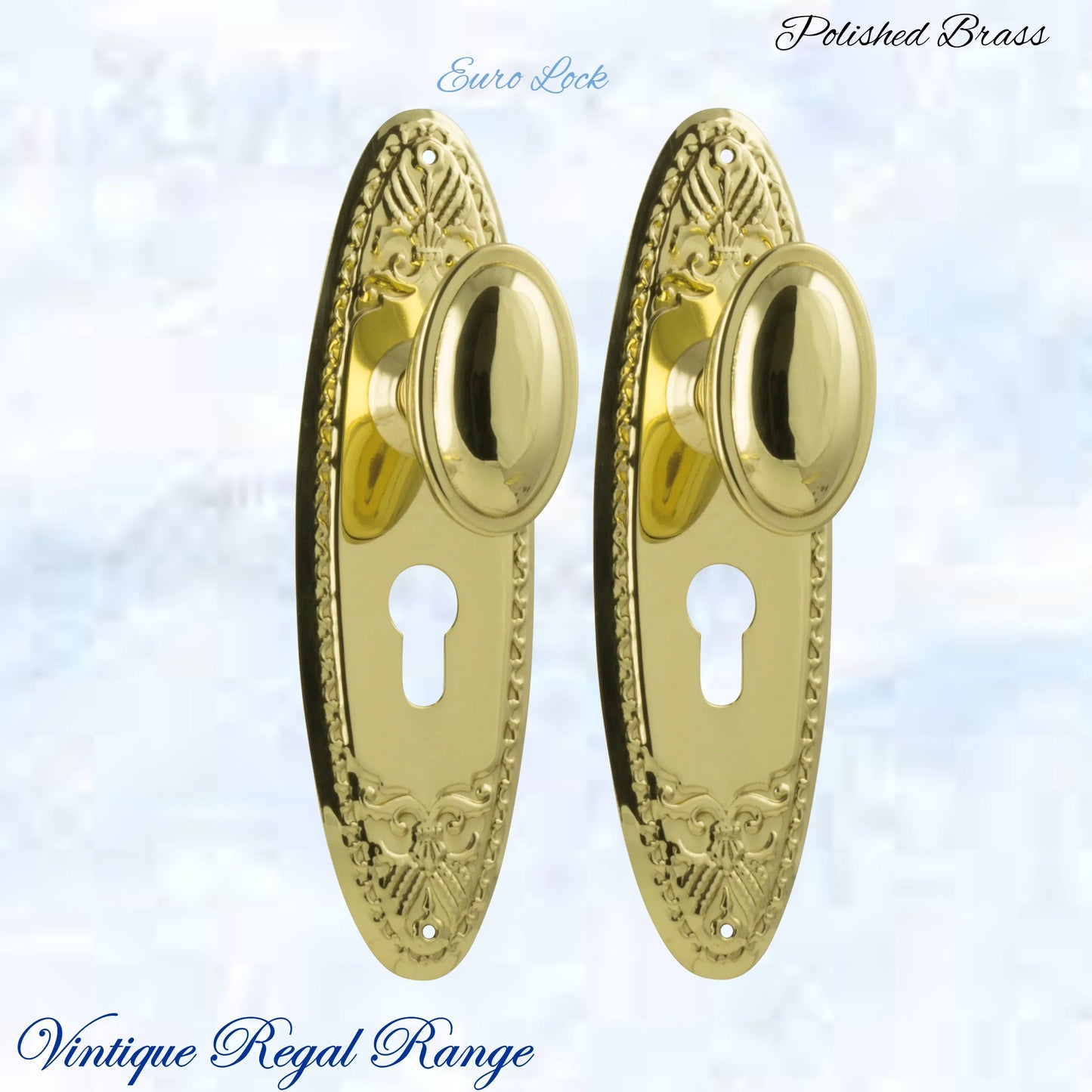 Polished Brass Versaille Door knob W/backplate 205 x 60.mm - Vintique Concepts