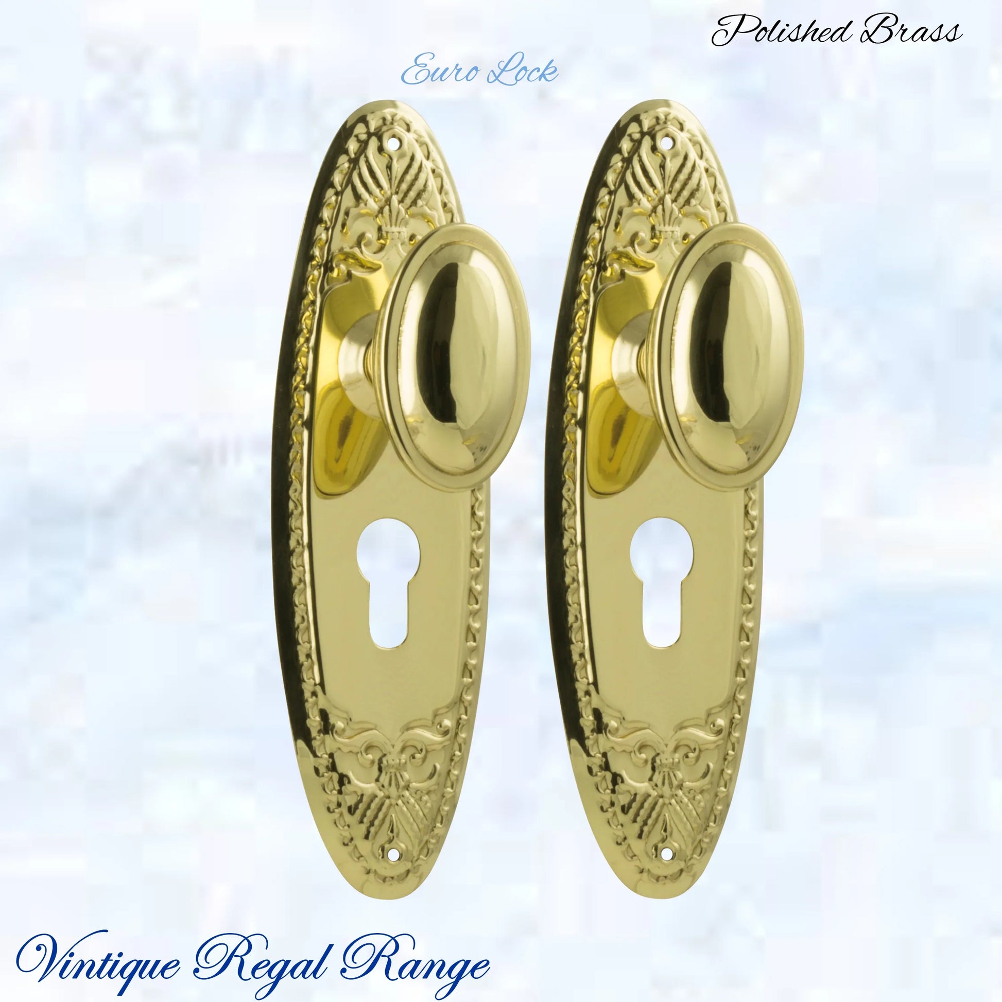 Polished Brass Versaille Door knob W/backplate 205 x 60.mm - Vintique Concepts