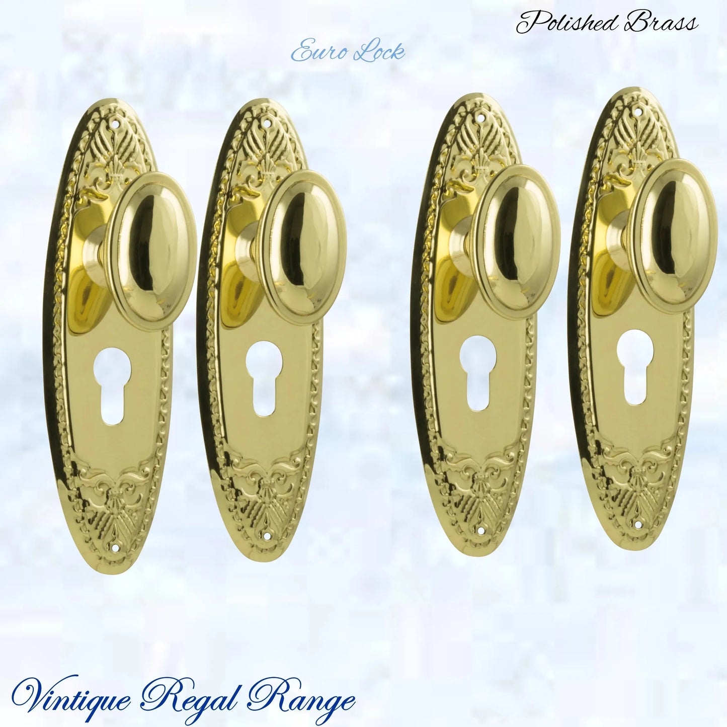 Polished Brass Versaille Door knob W/backplate 205 x 60.mm - Vintique Concepts