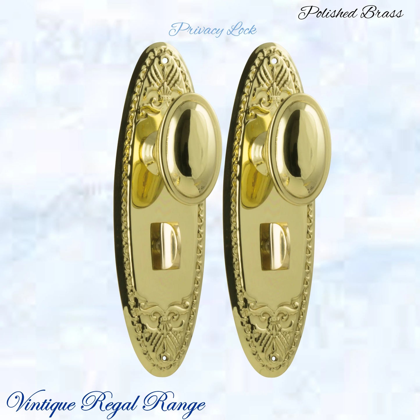 Polished Brass Versaille Door knob W/backplate 205 x 60.mm - Vintique Concepts