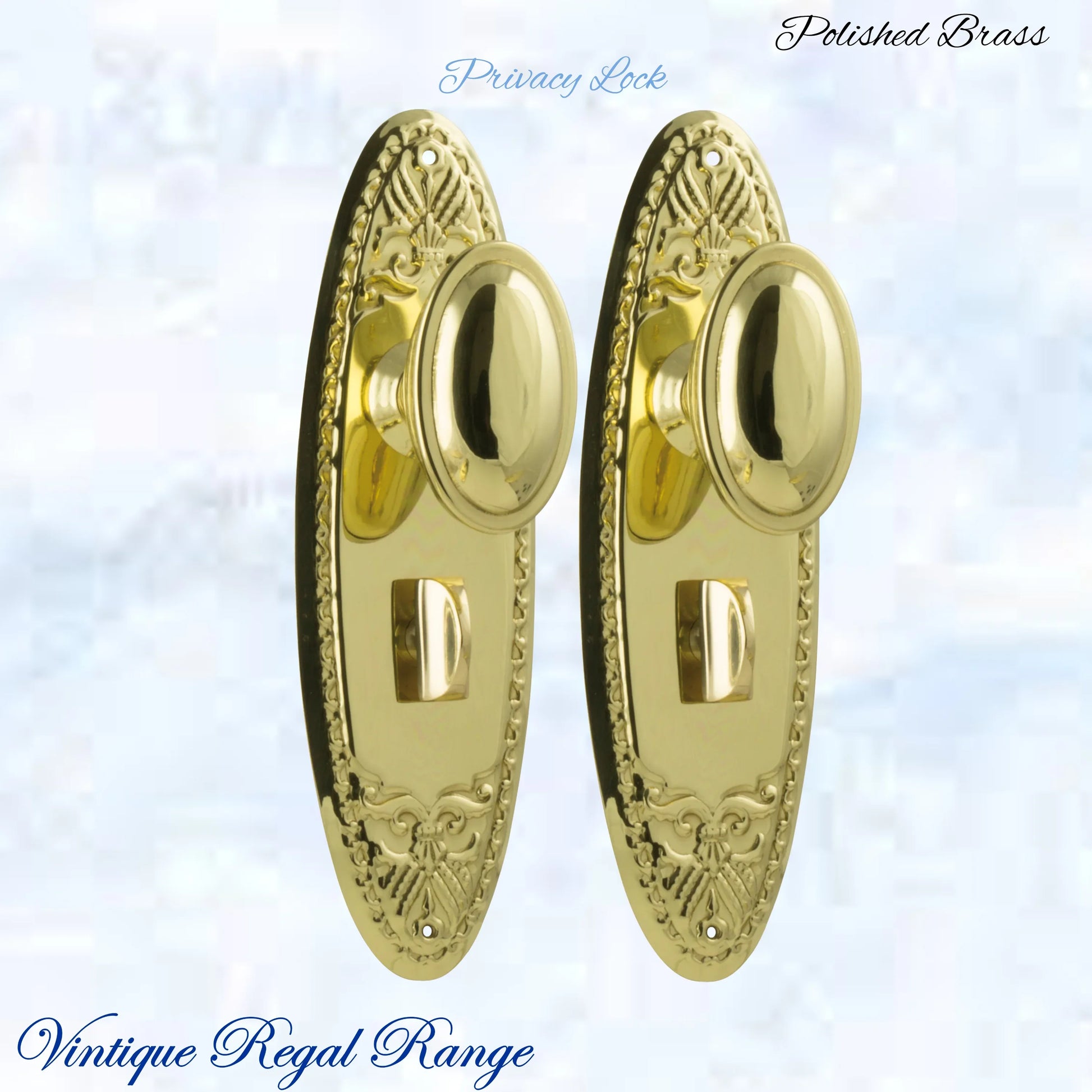 Polished Brass Versaille Door knob W/backplate 205 x 60.mm - Vintique Concepts