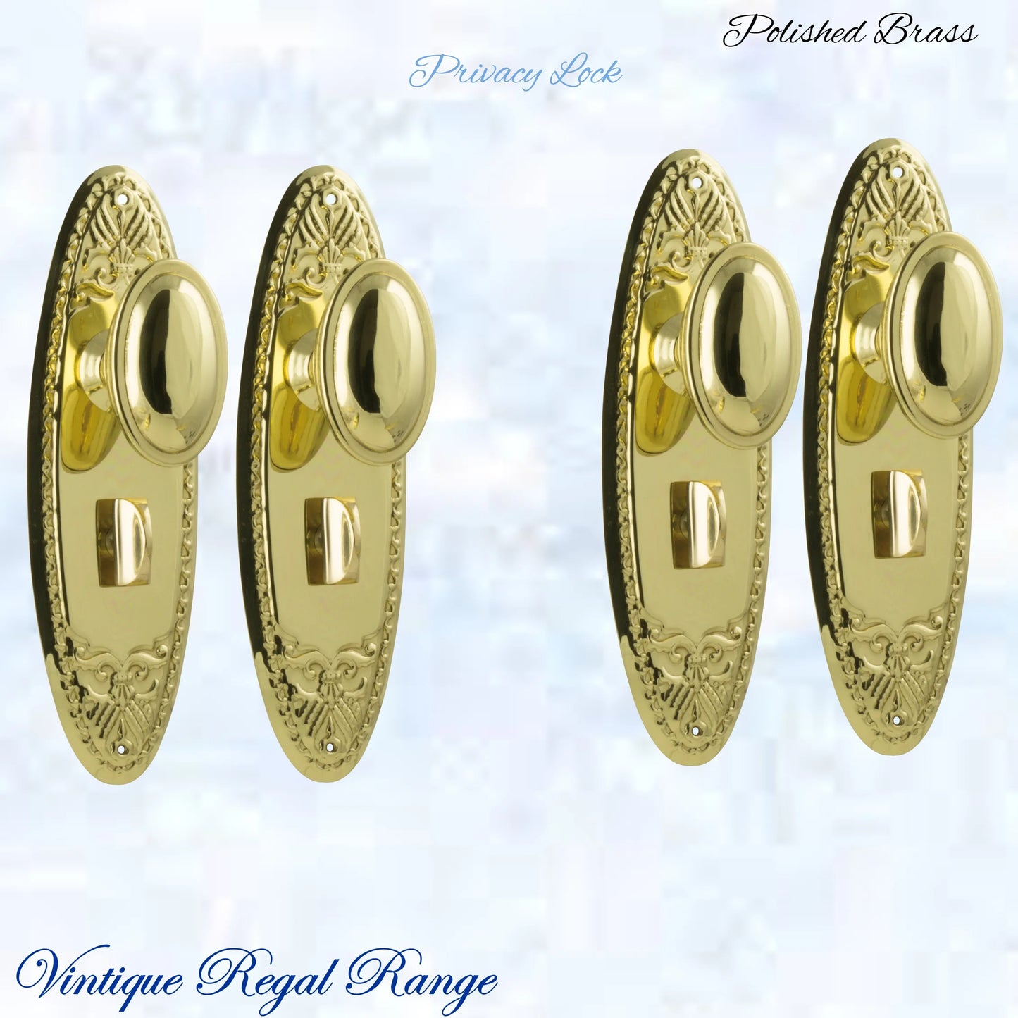 Polished Brass Versaille Door knob W/backplate 205 x 60.mm - Vintique Concepts