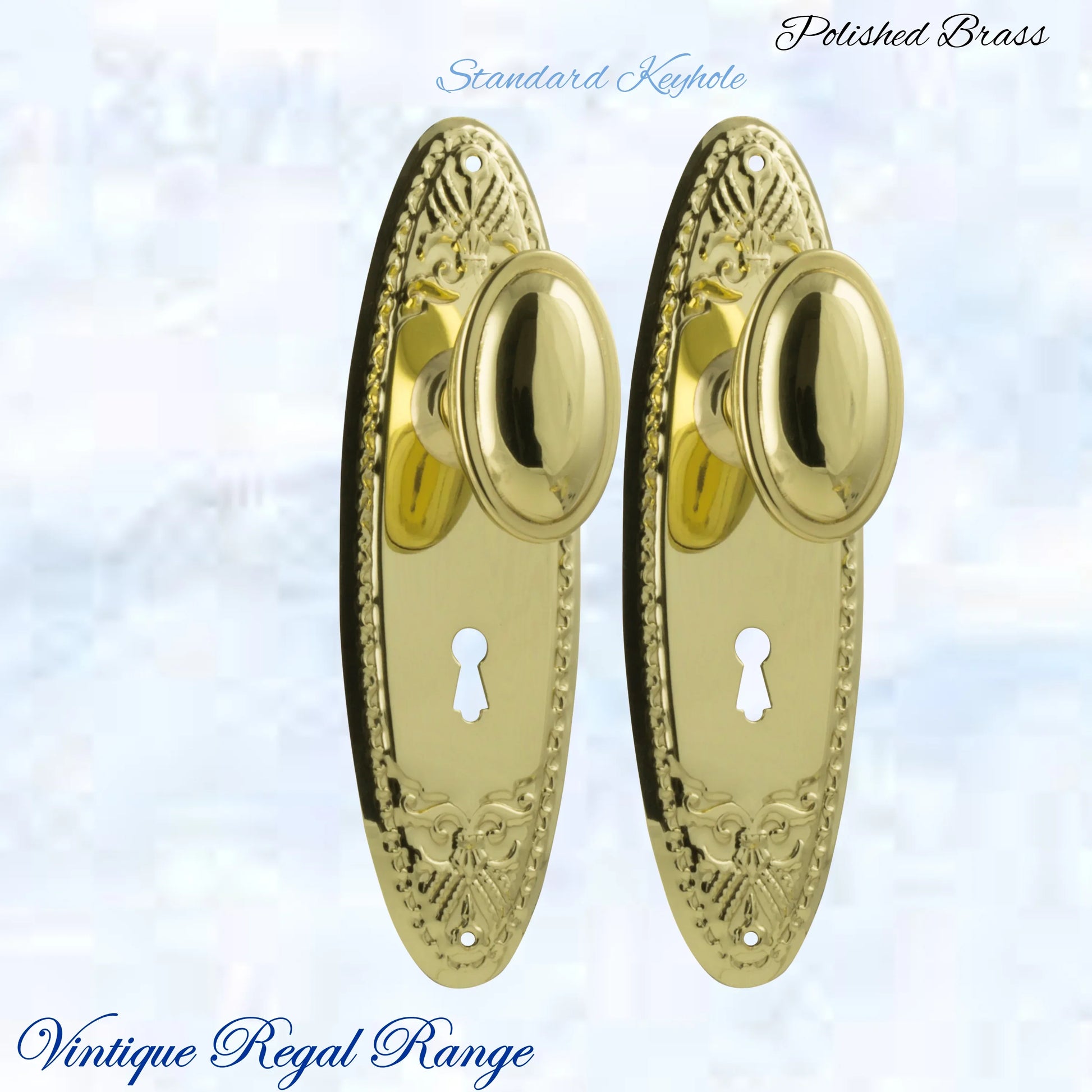 Polished Brass Versaille Door knob W/backplate 205 x 60.mm - Vintique Concepts
