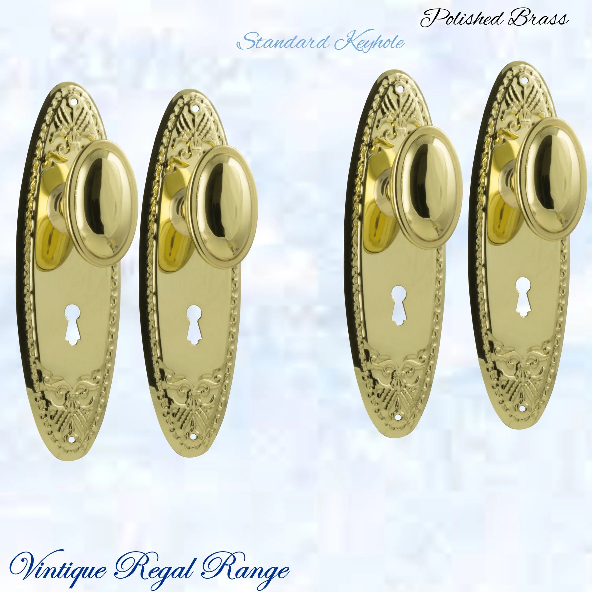 Polished Brass Versaille Door knob W/backplate 205 x 60.mm - Vintique Concepts