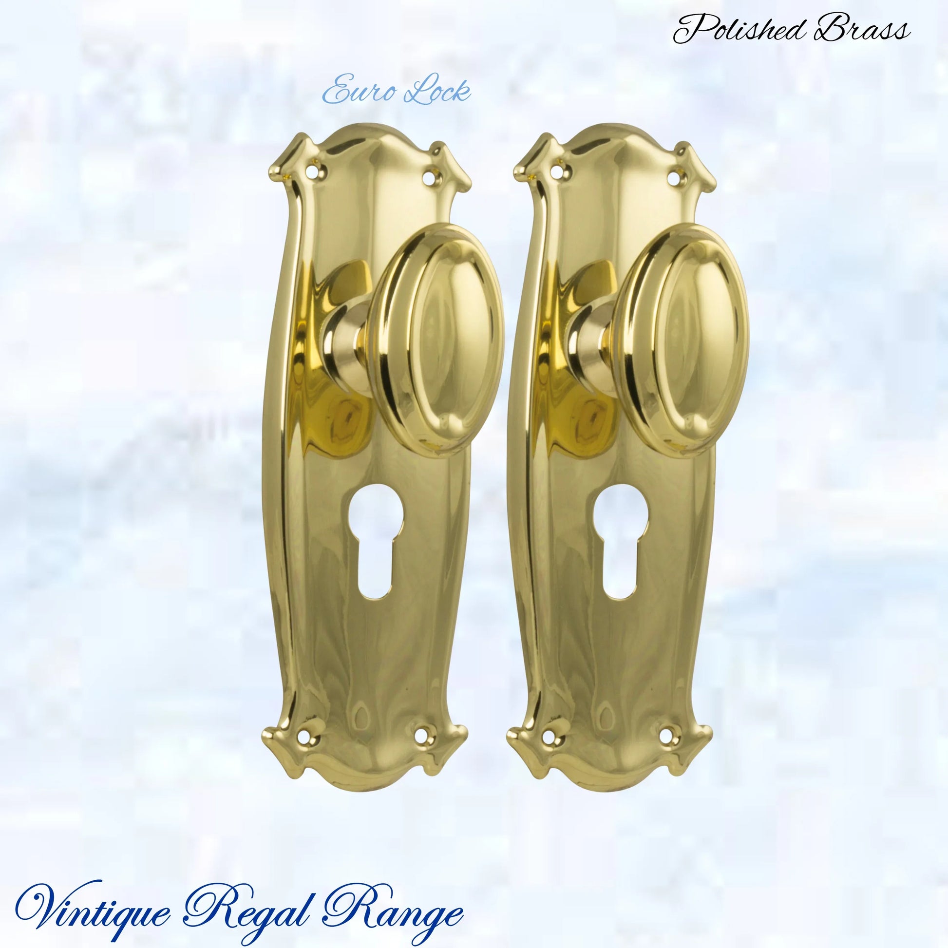 Polished Brass Chateau Door knob W/backplate 197 x 68mm - Vintique Concepts