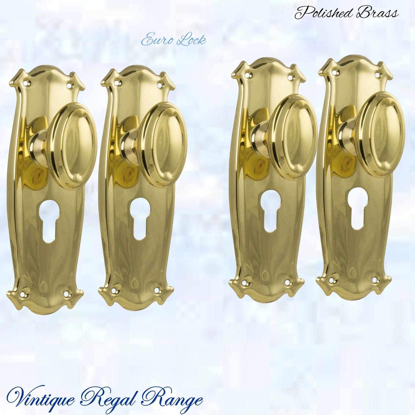 Polished Brass Chateau Door knob W/backplate 197 x 68mm - Vintique Concepts
