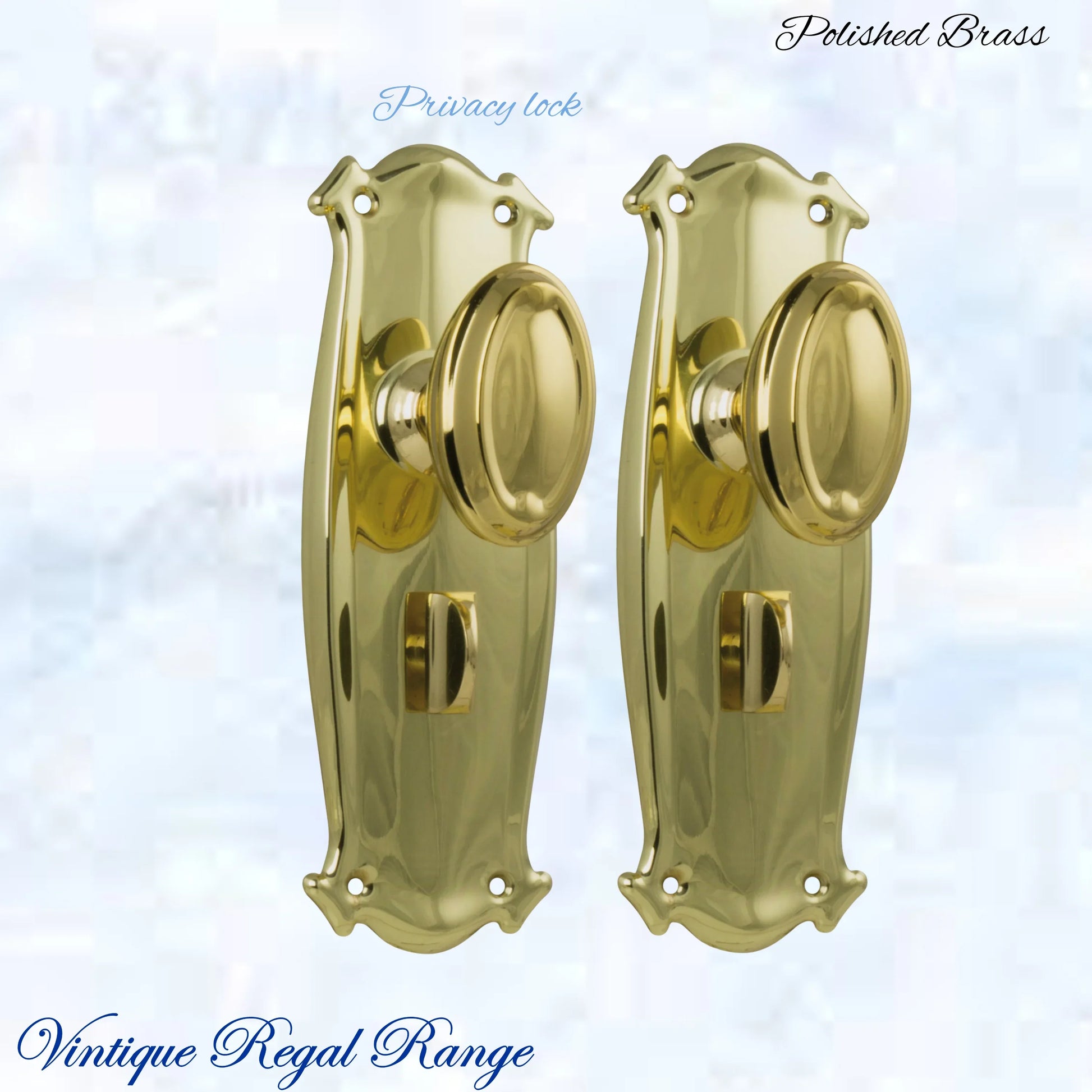 Polished Brass Chateau Door knob W/backplate 197 x 68mm - Vintique Concepts