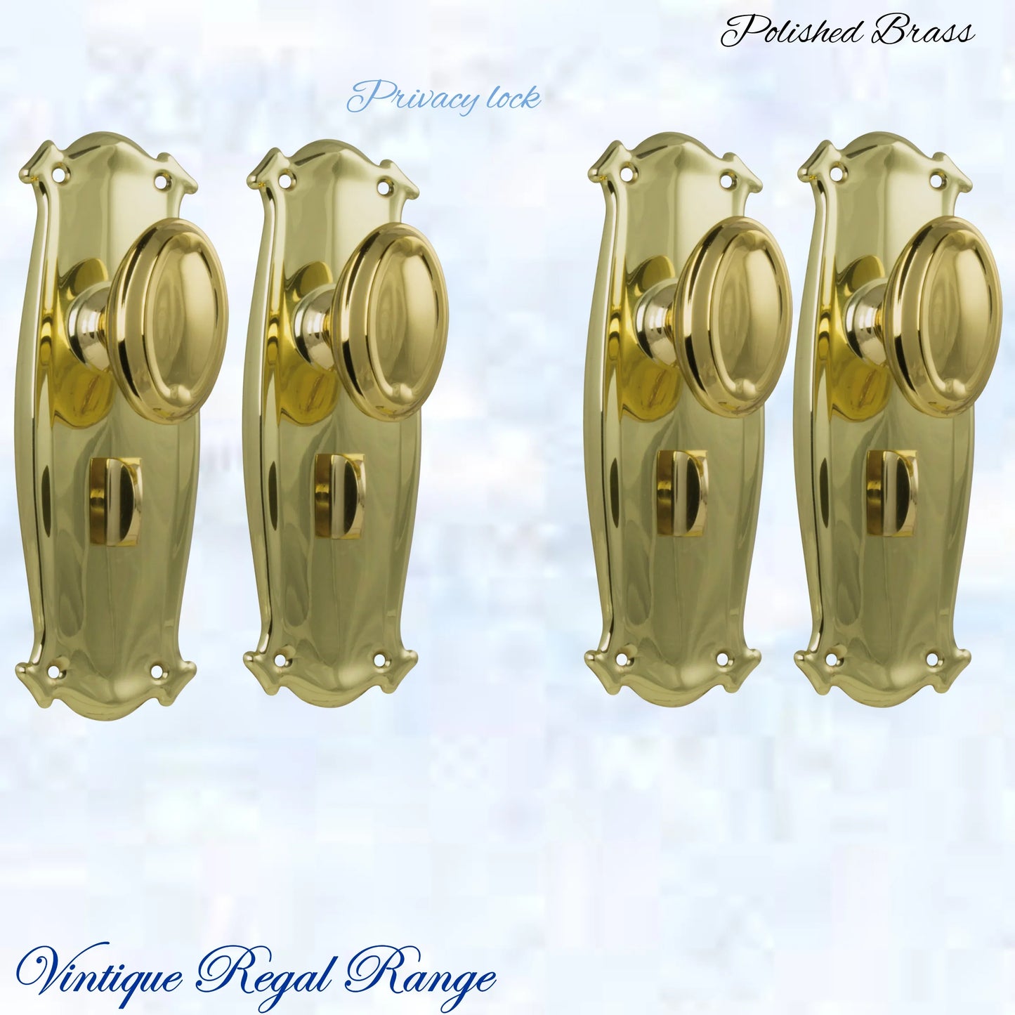 Polished Brass Chateau Door knob W/backplate 197 x 68mm - Vintique Concepts