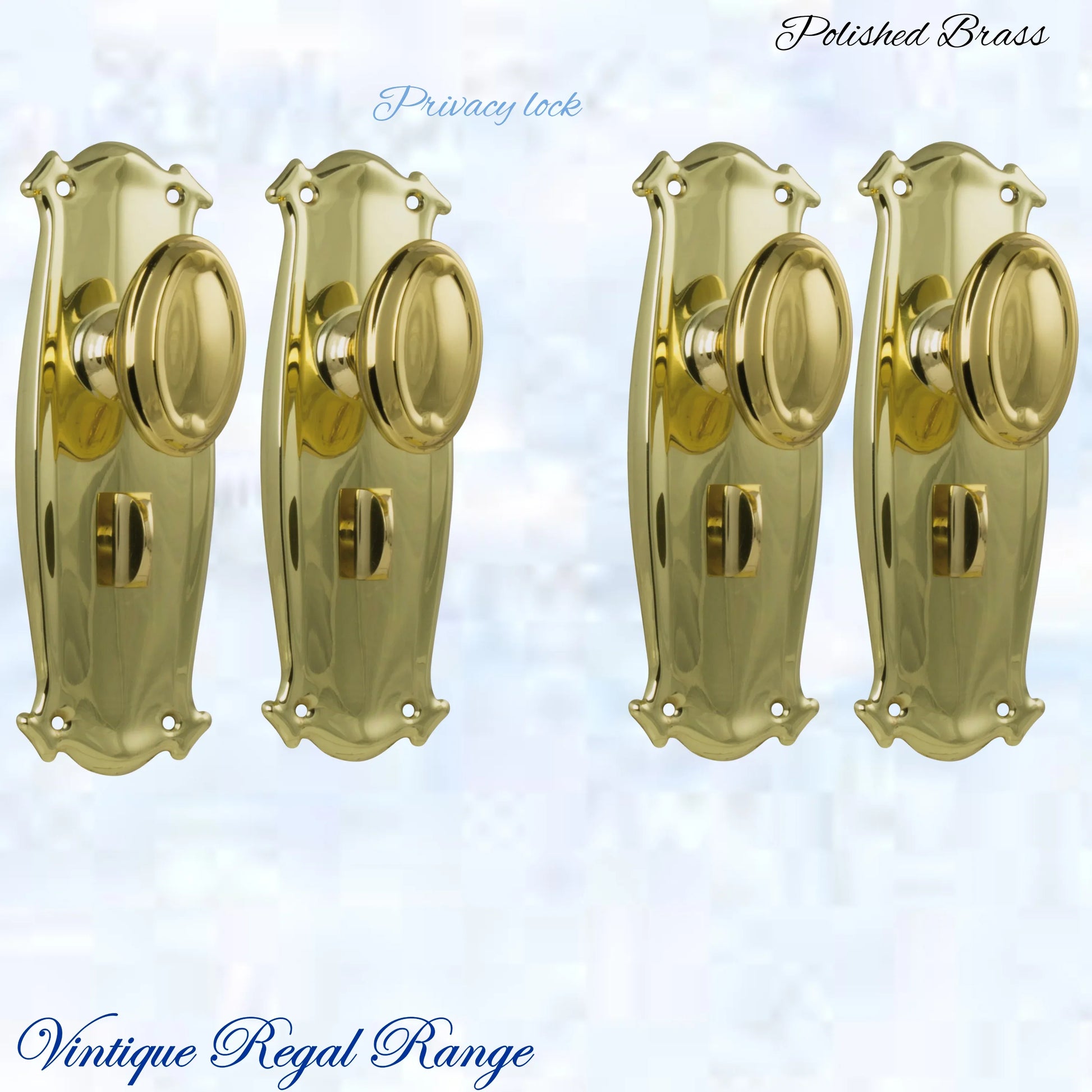 Polished Brass Chateau Door knob W/backplate 197 x 68mm - Vintique Concepts