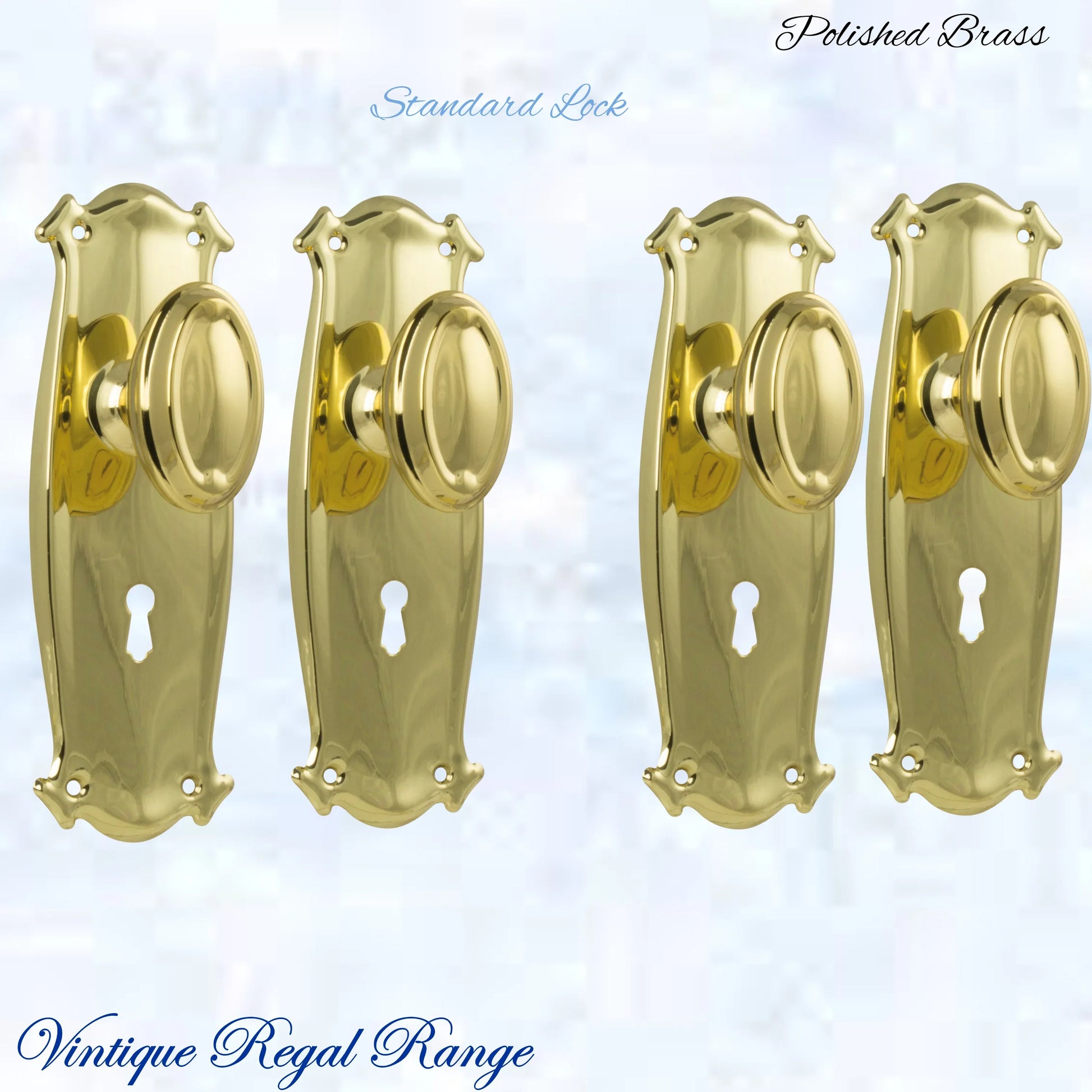 Polished Brass Chateau Door knob W/backplate 197 x 68mm - Vintique Concepts