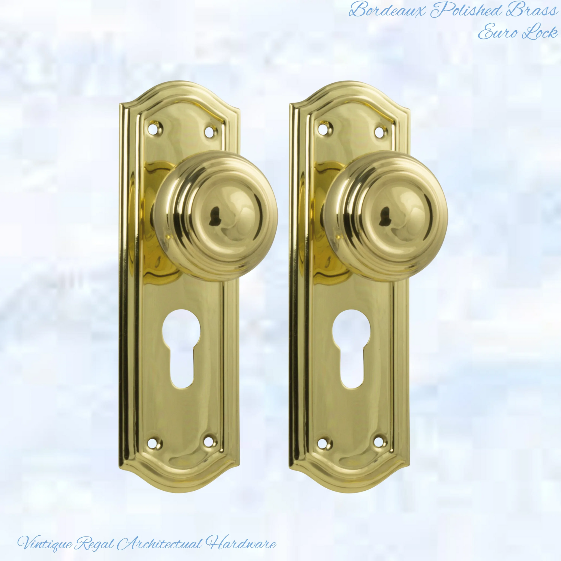 Polished Brass Bordeaux Door knob W/backplate 175 x 58mm - Vintique Concepts