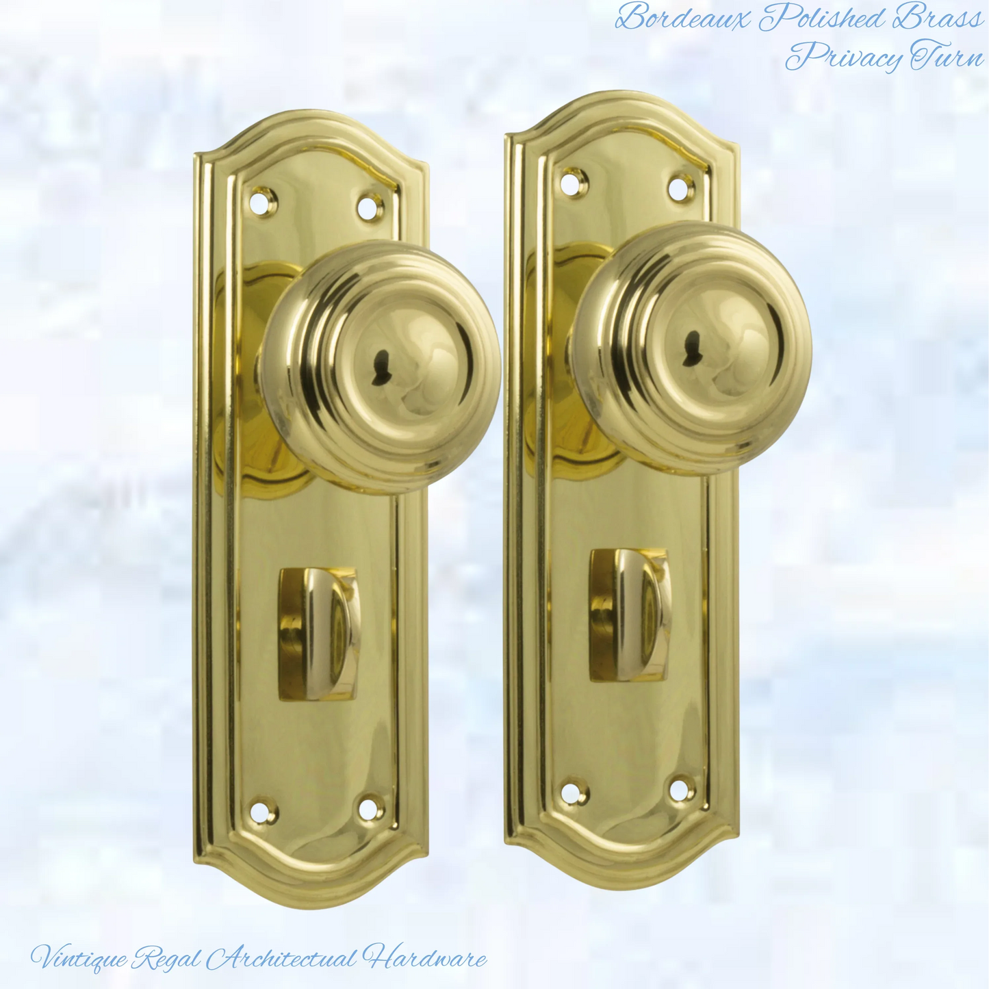 Polished Brass Bordeaux Door knob W/backplate 175 x 58mm - Vintique Concepts