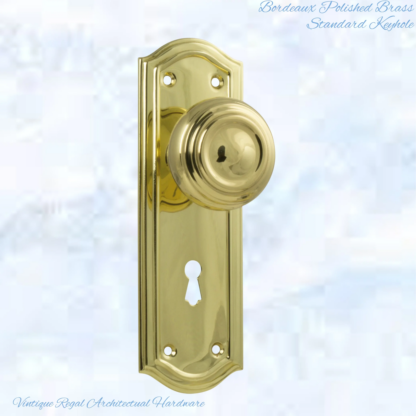 Polished Brass Bordeaux Door knob W/backplate 175 x 58mm - Vintique Concepts
