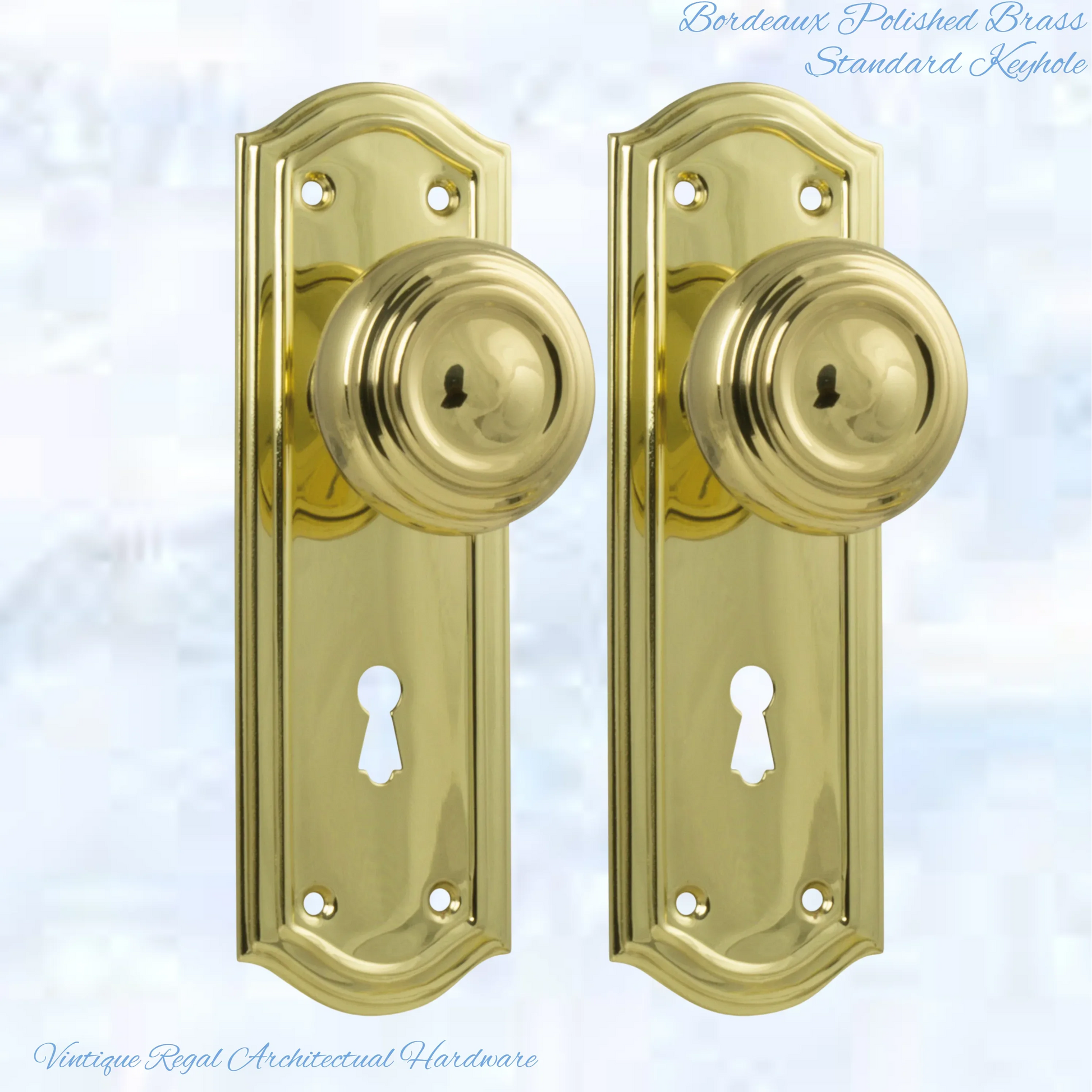 Polished Brass Bordeaux Door knob W/backplate 175 x 58mm - Vintique Concepts