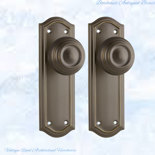Antiqued Brass Bordeaux Door knob W/backplate 175 x 58mm