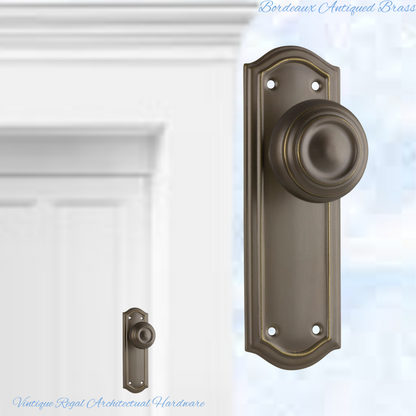 Antiqued Brass Bordeaux Door knob W/backplate 175 x 58mm