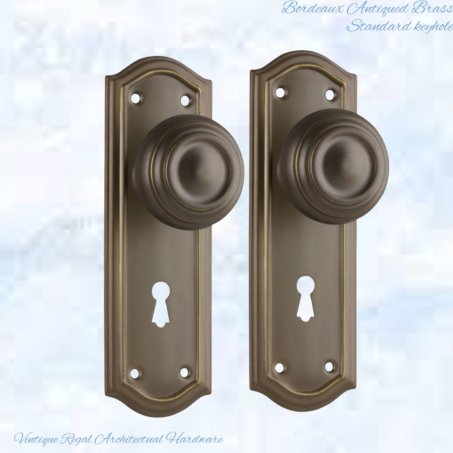 Antiqued Brass Bordeaux Door knob W/backplate 175 x 58mm