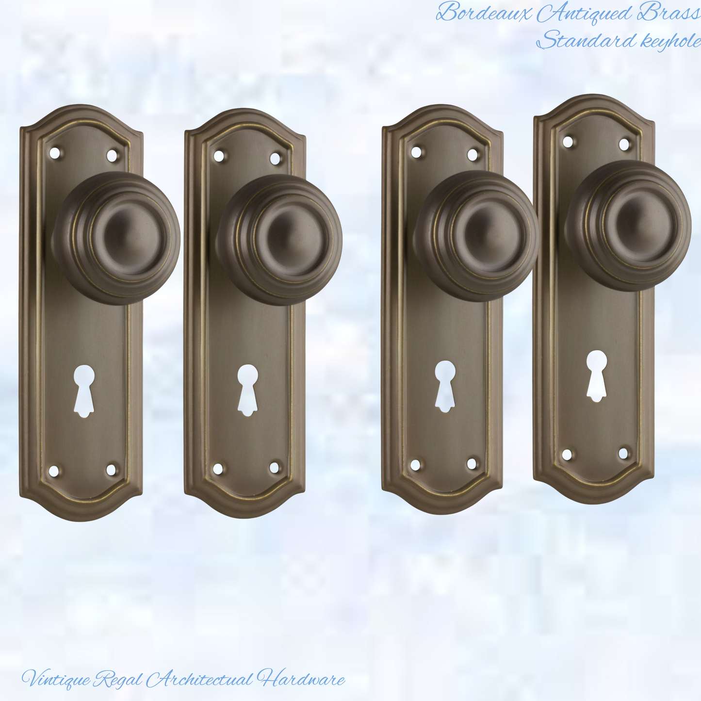 Antiqued Brass Bordeaux Door knob W/backplate 175 x 58mm