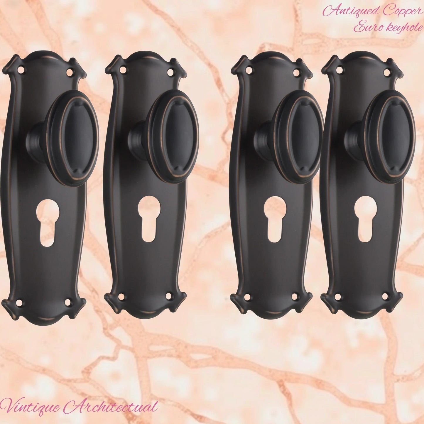 Antiqued Copper Chateau Door knob W/backplate 197 x 68mm - Vintique Concepts