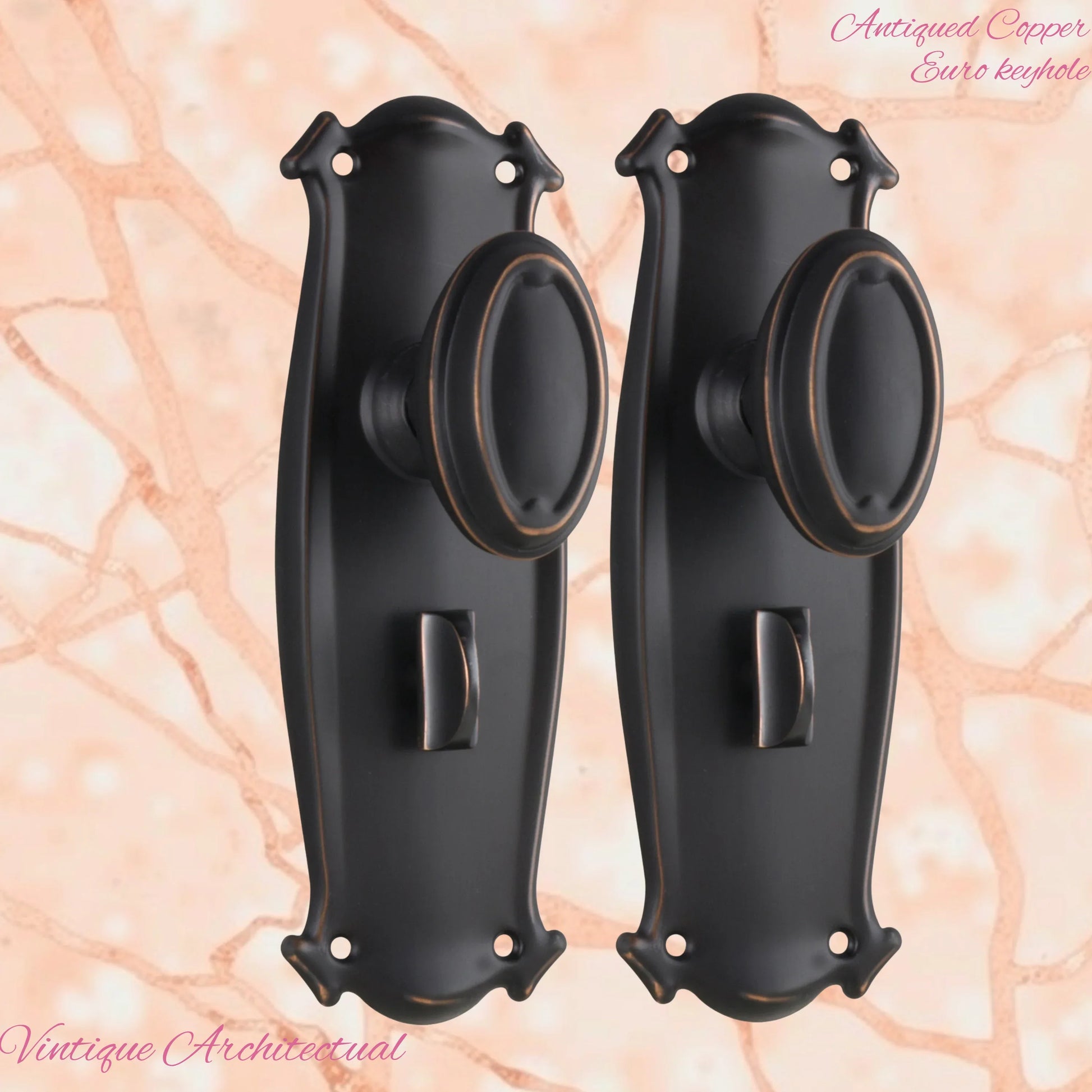 Antiqued Copper Chateau Door knob W/backplate 197 x 68mm - Vintique Concepts