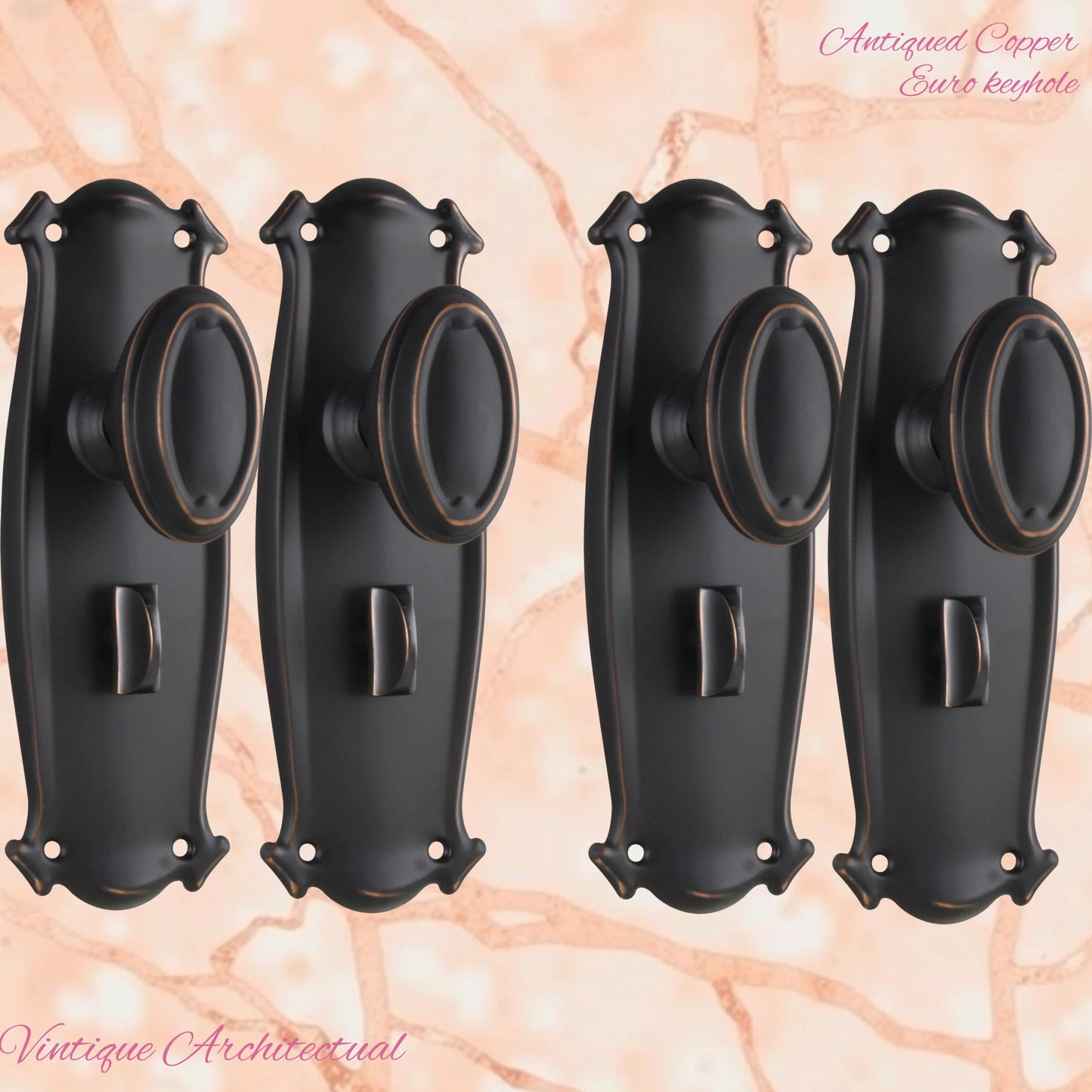 Antiqued Copper Chateau Door knob W/backplate 197 x 68mm - Vintique Concepts